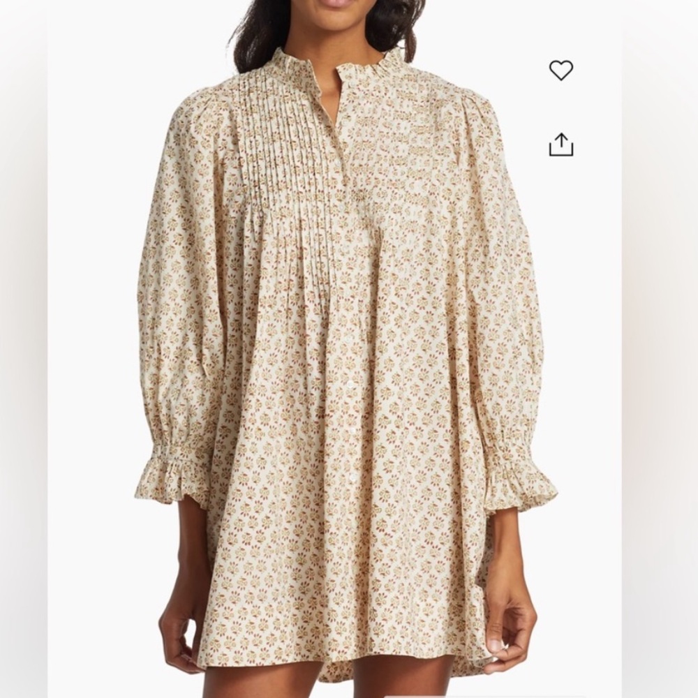 Doen Dulcie Dress Spring Elderberry Floral Long Sleeve Mini Medium Cream Cotton